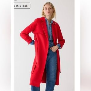 J Crew Red Wool Blend Trench Coat